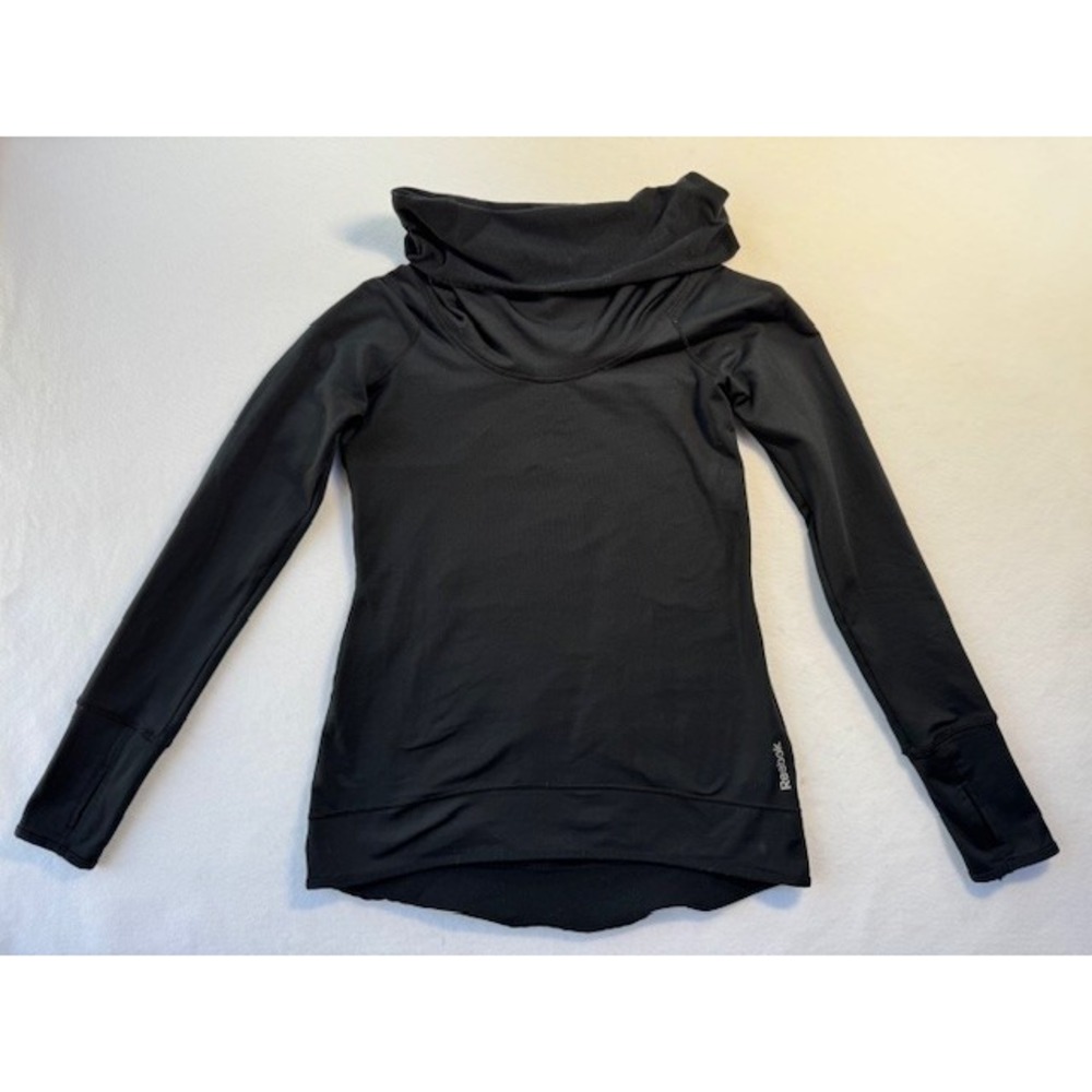 Reebok PlayWarm Black Cowl Neck Thumbhole Long Sleeve Athletic Top Women's